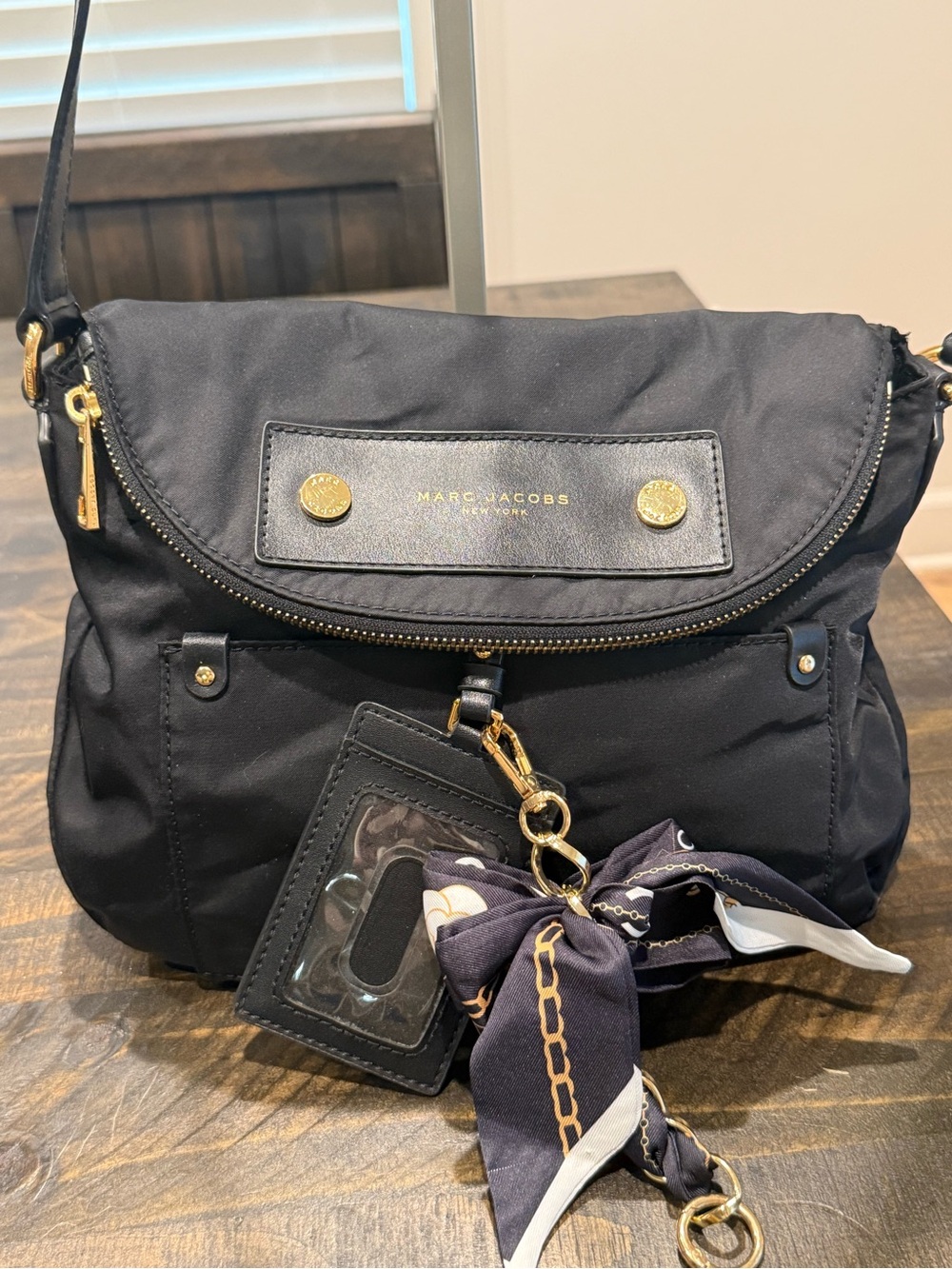 Marc Jacobs Black Nylon Crossbody Bag with Gold Accents